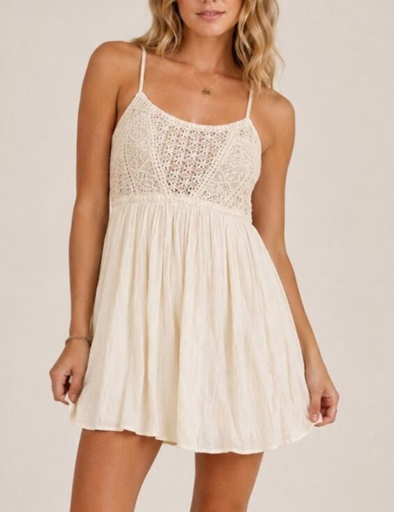 American Eagle Outfitters Dresses & Skirts - American Eagle Babydoll Mini Dress Size XS Cream Boho Country Cowgirl Concert